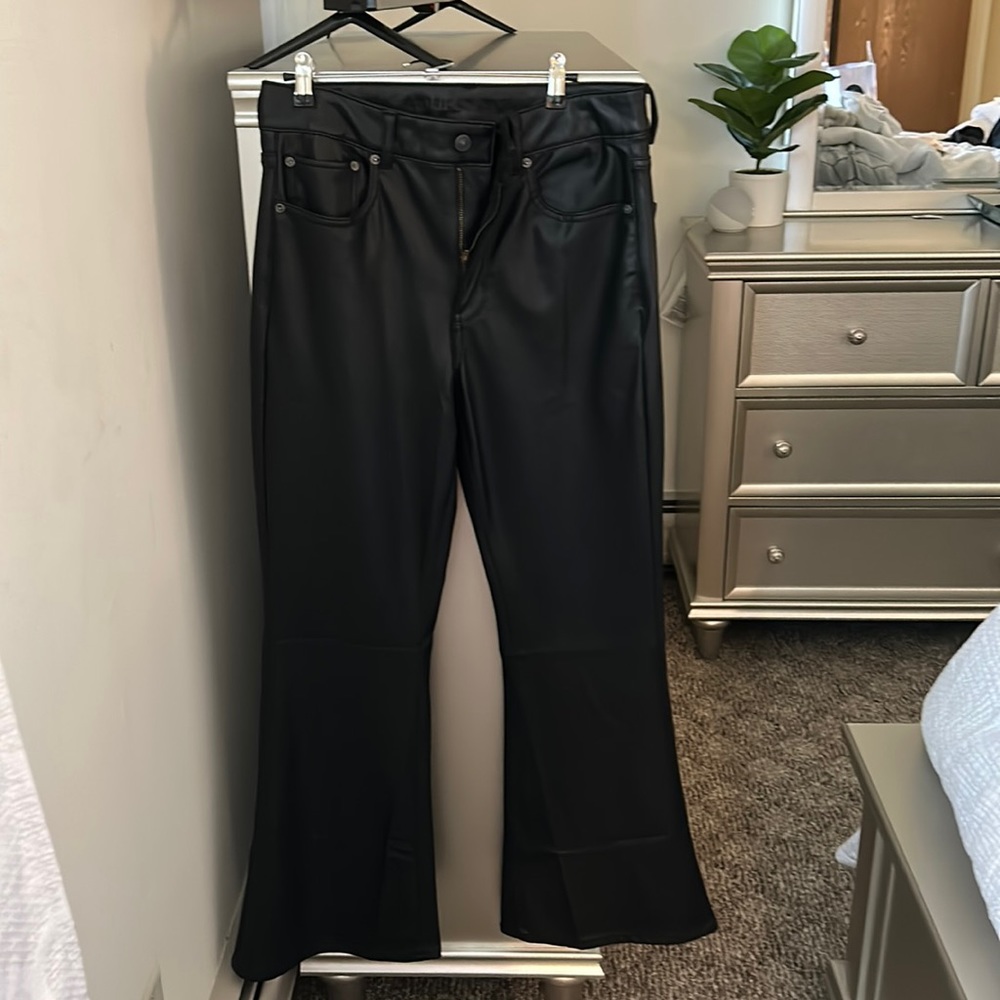 American eagle flare leather pants